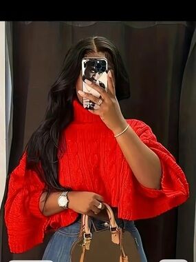 Lost Red Cable Knit Turtleneck Sweater